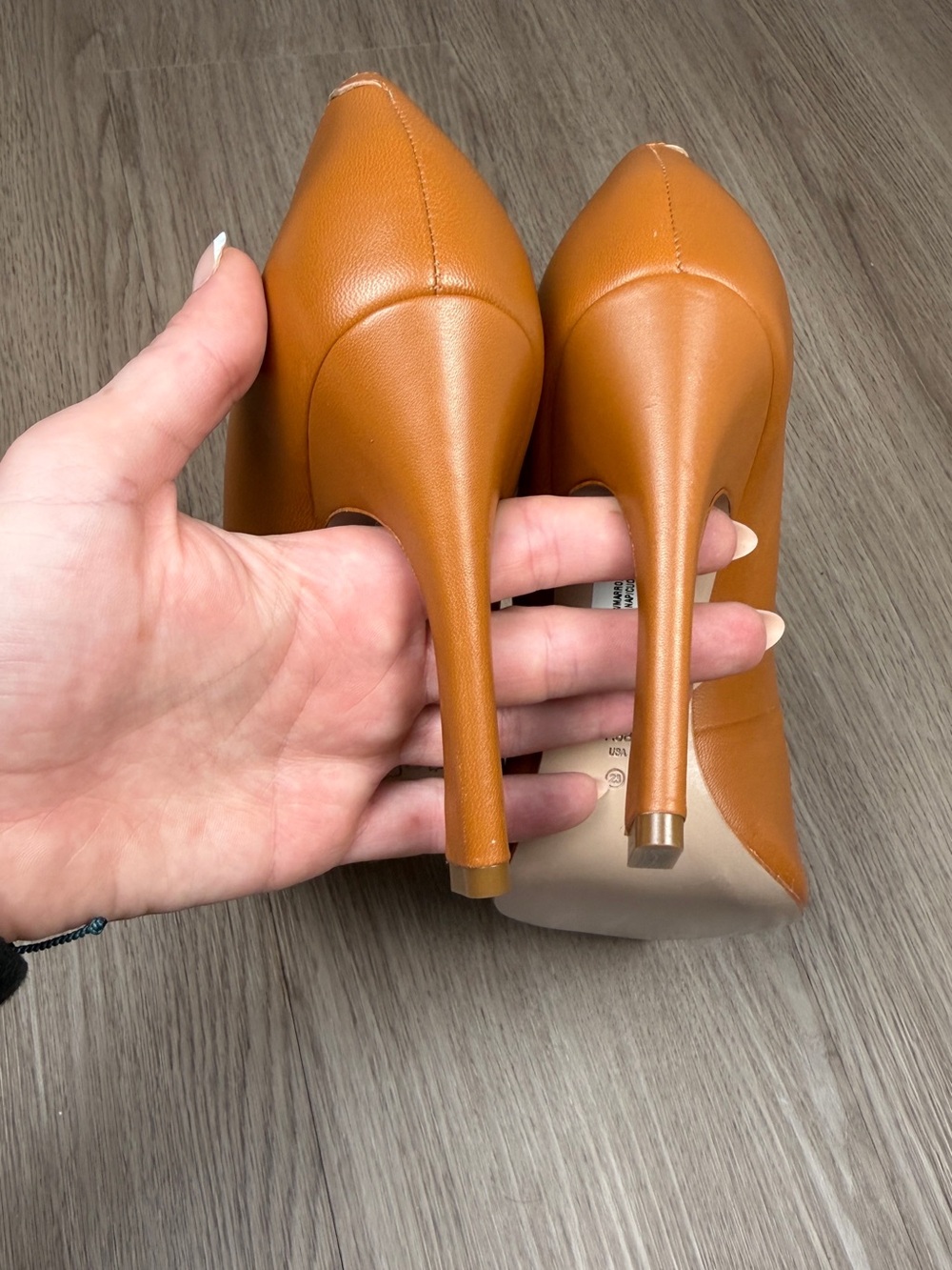 Lexi high SCHUTZ Sculpted Pointed Toe Pumps Cognac Leather Heels Size 7.5B - Picture 5 of 9